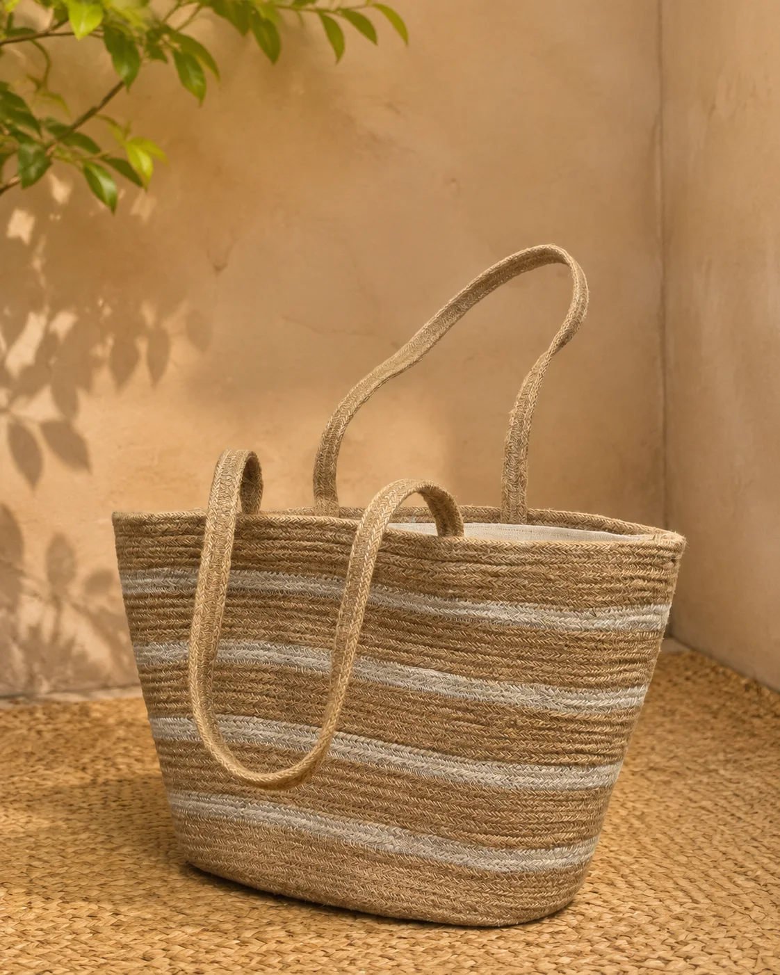 Natural Stripe Tote by Bunevia
