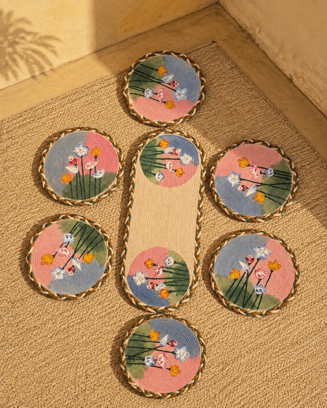 Painted Floral Coaster Set by Bunevia