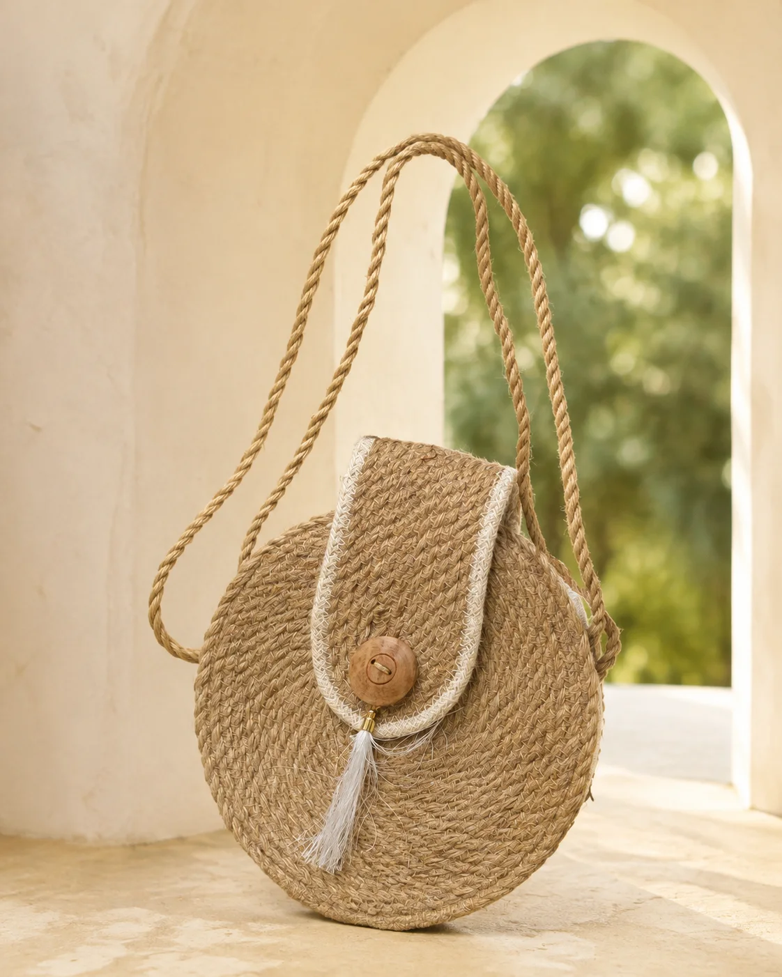 Natural Round Crossbody by Bunevia
