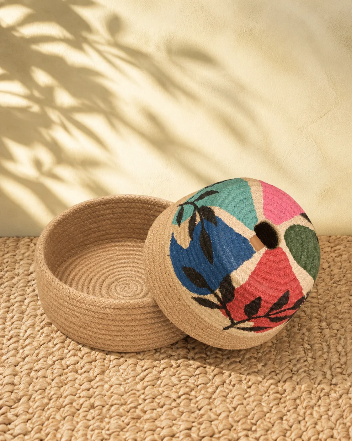 Painted Lidded Storage Basket by Bunevia