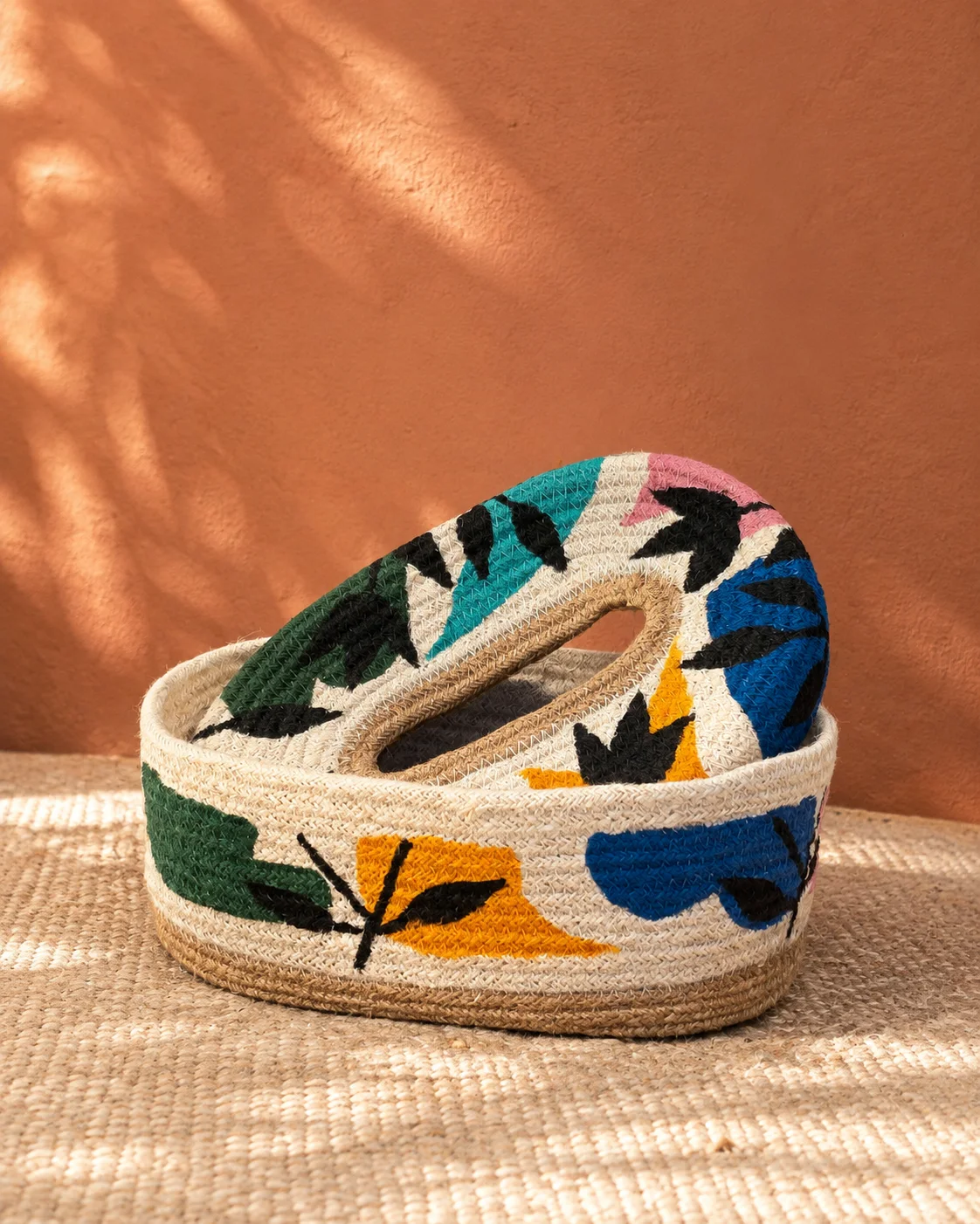 Painted Oval Storage Basket by Bunevia